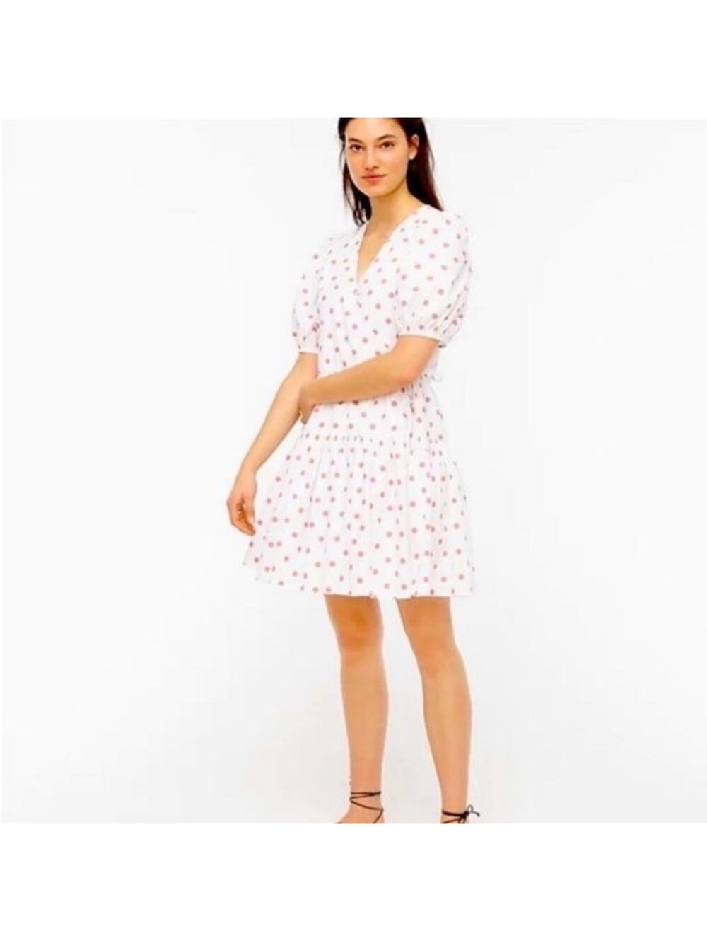 J.Crew Puff-Sleeve Cotton Poplin Tiered Wrap Dress